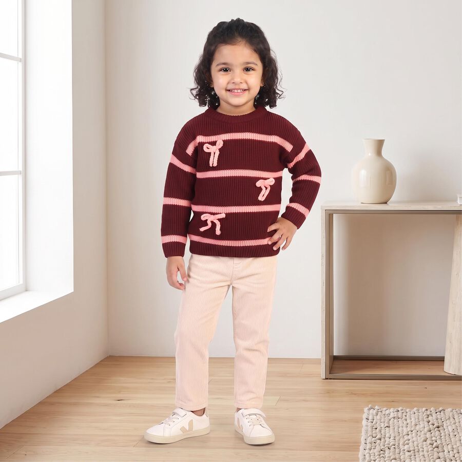 Girls Fuchsia Crew Neck Striped Pullover, Fuchsia, large