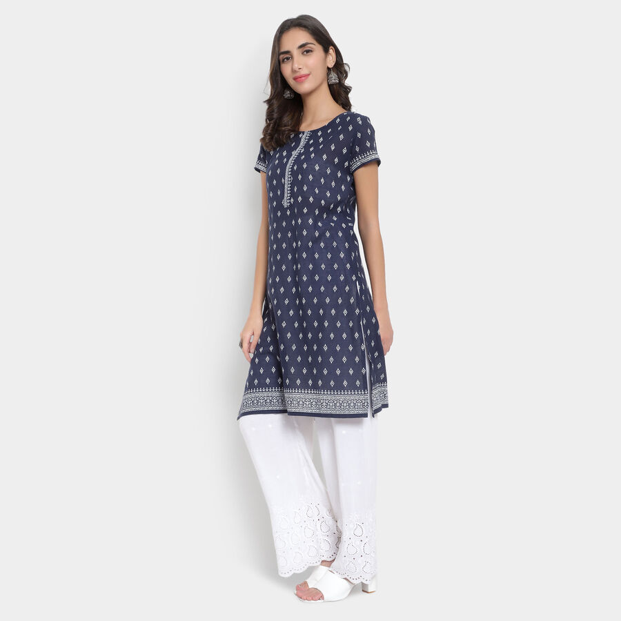 Printed Straight Kurta, Navy Blue, large image number null