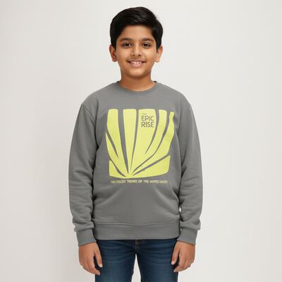 Boys Charcoal Grey Crew Neck Graphic Sweatshirt