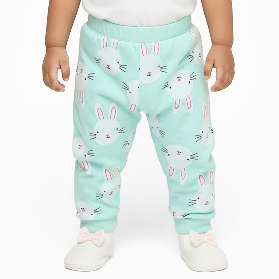 Boys' Mint Green Bunny Printed Cotton Blend Pyjama, Light Green, large image number null