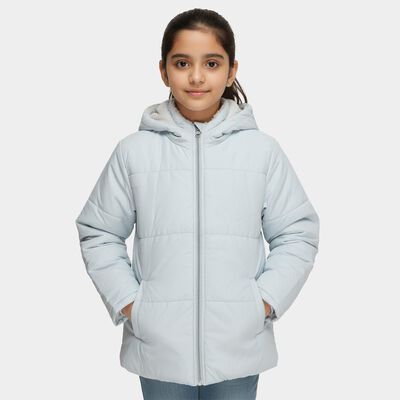 Girls Light Blue Hooded Casual Jacket