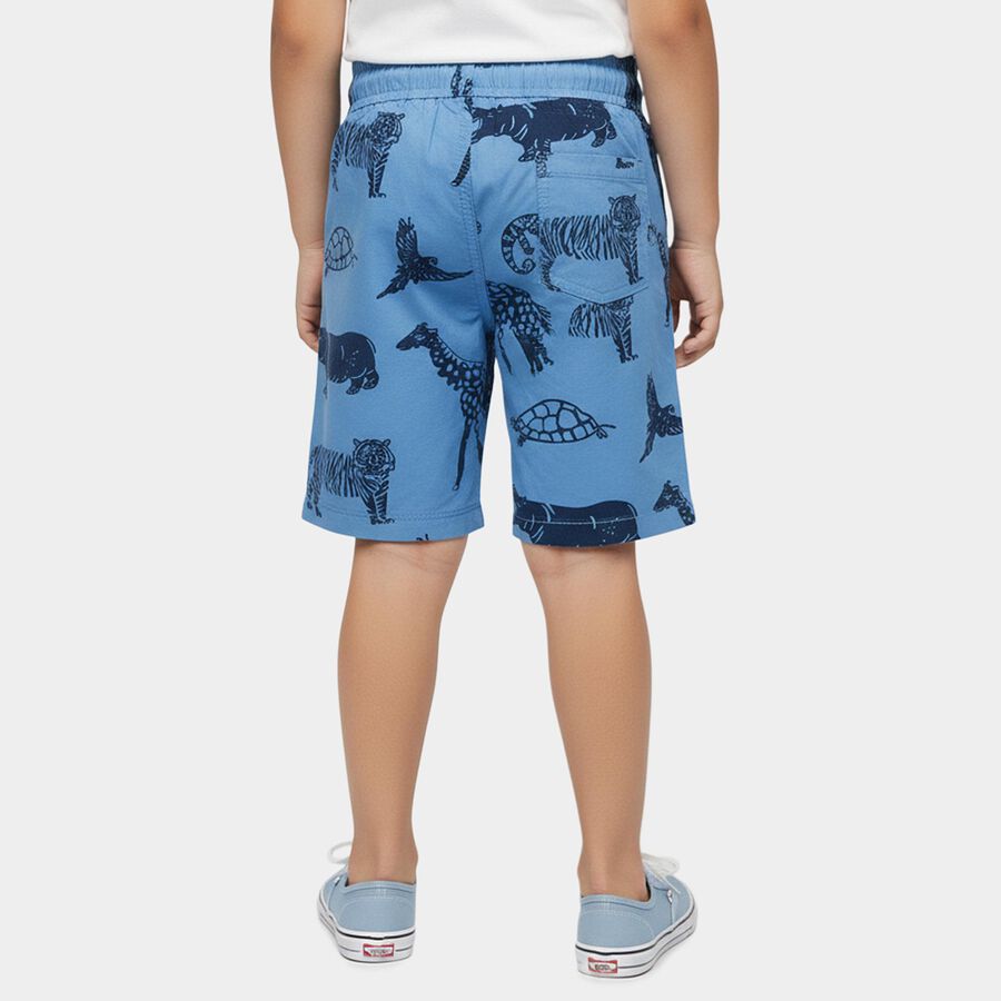 Boys' Blue Regular Fit Animal Printed Bermuda Shorts, Mid Blue, large