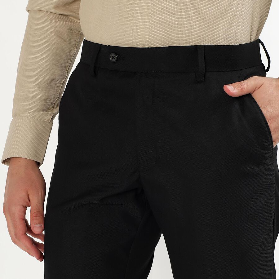 Men's Jet Black Slim Fit Flat-Front Formal Trousers, Black, large image number null