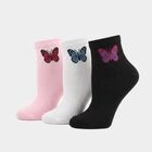 Women's Assorted Regular Fit Butterfly Print Pack of 3 Socks, चुनिंदा, small