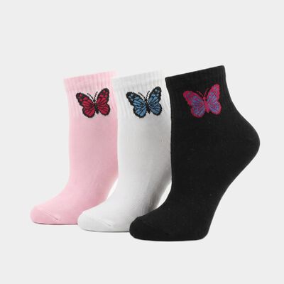 Women's Assorted Regular Fit Butterfly Print Pack of 3 Socks
