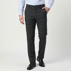 Men's Navy Blue Slim Fit Checked Formal Trousers, Dark Blue, small