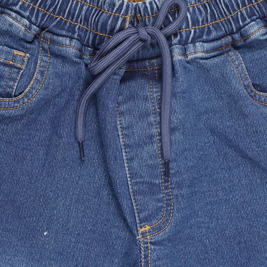 Boys Stonewashed Blue Regular Fit Elastic Waist Jeans, Dark Blue, large image number null