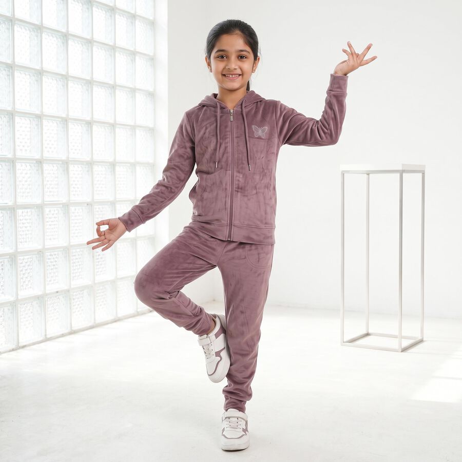 Girls Purple Hooded Lounge Set Hipster Set, लाइलेक, large