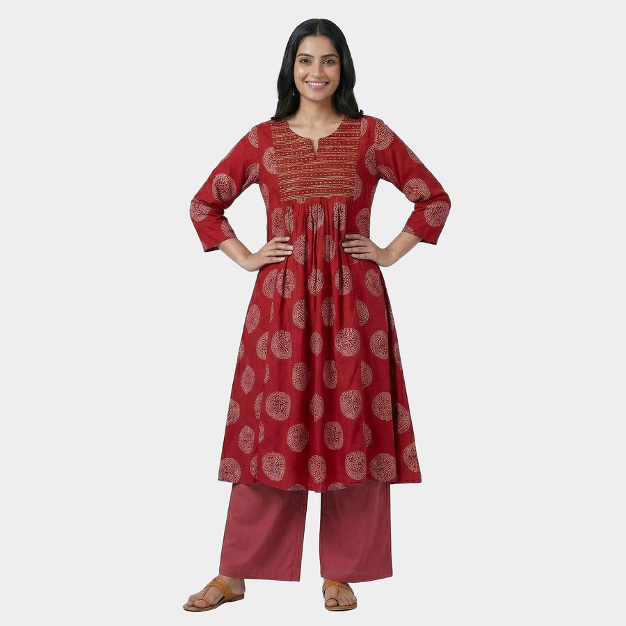 Women's Maroon Round Neck Classic Kurta, Maroon, large