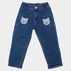 Girls' Blue Straight Fit Embroidered Jeans, Mid Blue, small
