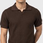 Men's Brown Cotton Polo Neck Solid T-Shirt, भूरा, small