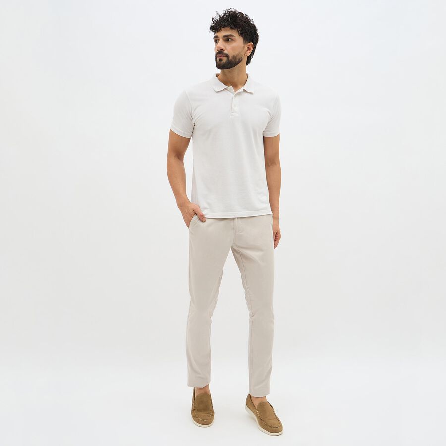 Men's 100% Cotton Slim Fit Casual Trousers, Silver, large image number null