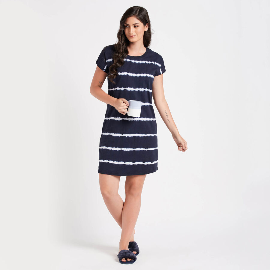 Cotton Stripes Dress, Navy Blue, large image number null