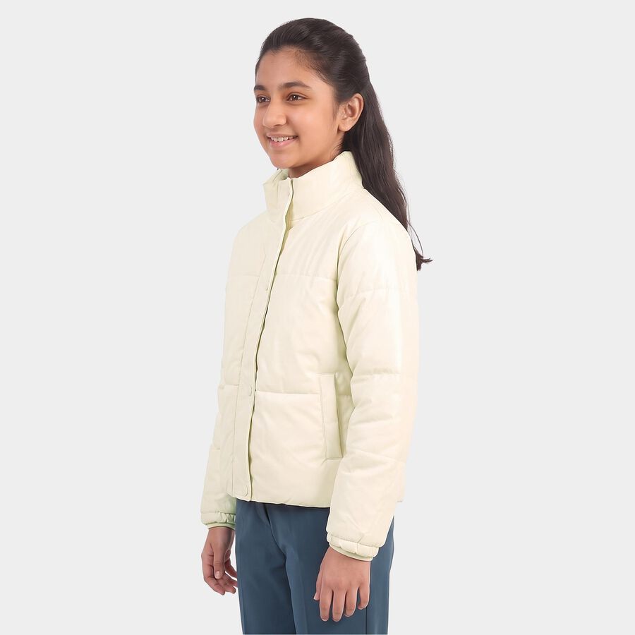Girls' Beige Stand Collar Puffer Jacket, गहरा पीला, large
