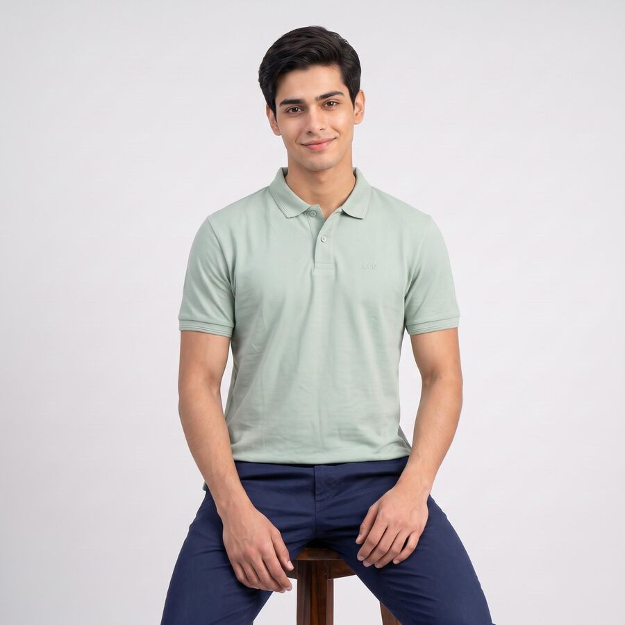 Men's Mint Green Polo Neck Polo T-Shirt, हल्का हरा, large