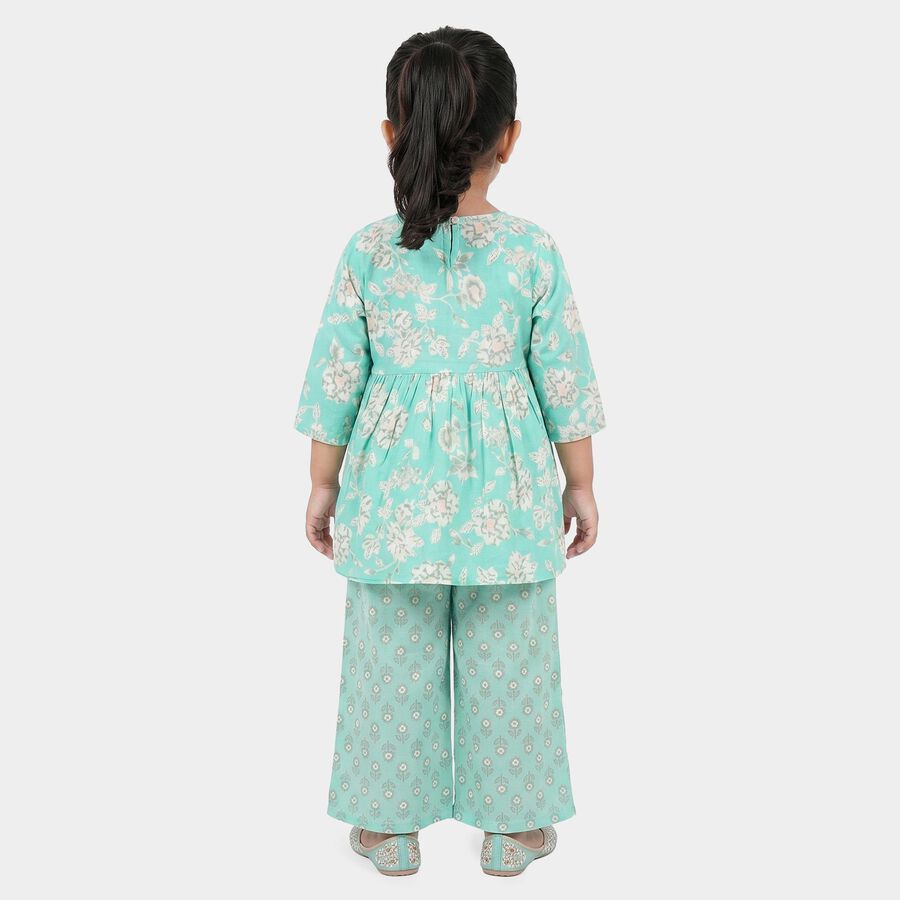 Girls Mint Green Round Neck Fusion Set Fusion Set, हल्का हरा, large