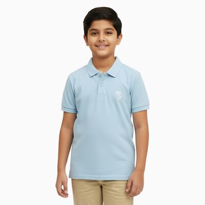 Boys Light Powder Blue Polo Neck Casual T-Shirt