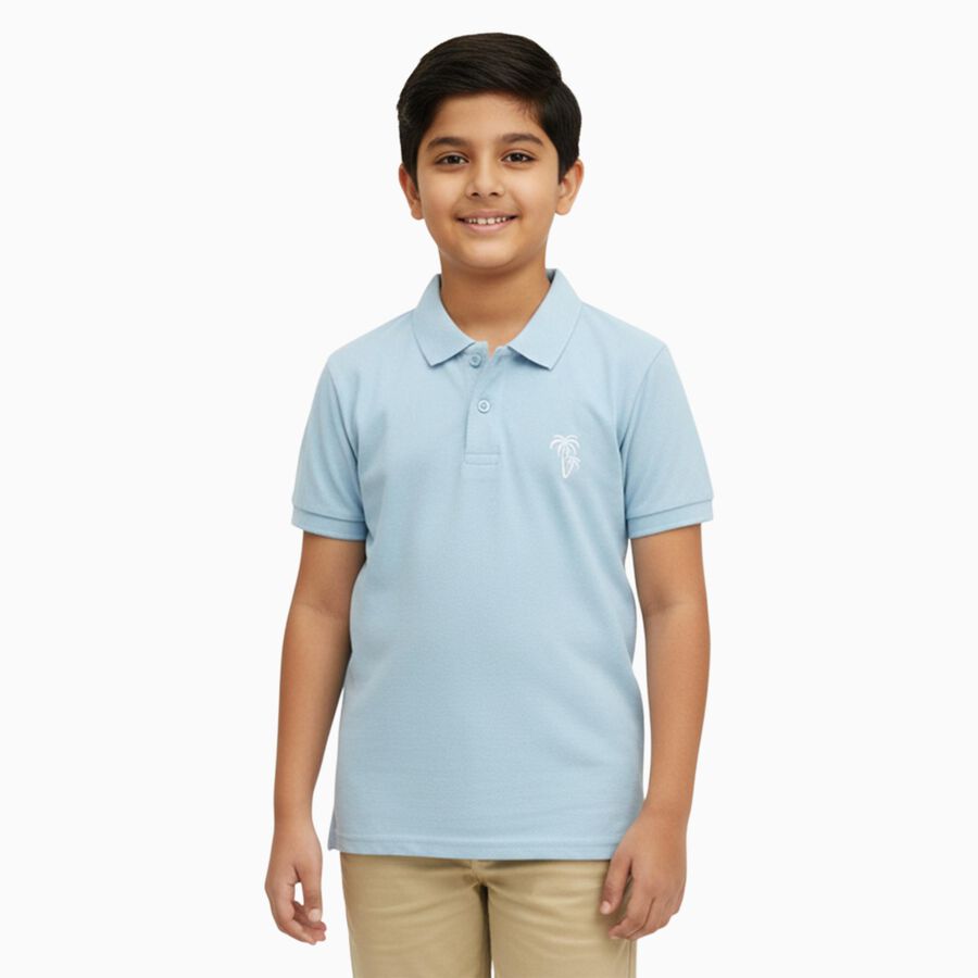 Boys Light Powder Blue Polo Neck Casual T-Shirt, हल्का नीला, large