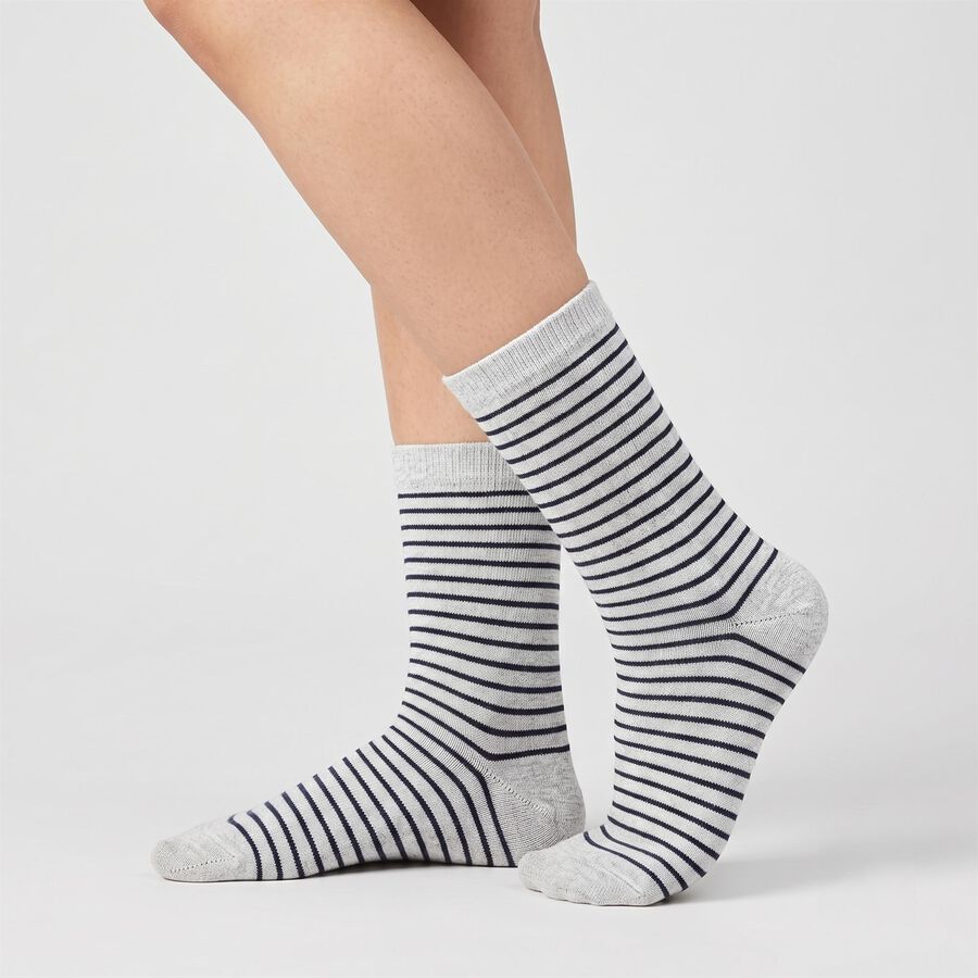 Women's Grey Regular Fit Striped Pack of 1 Socks, गहरा ग्रे, large