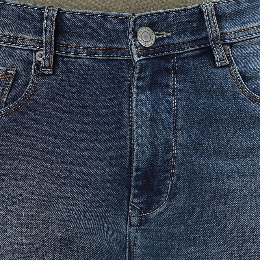 Men's Stonewashed Blue Slim Fit Five-Pocket Jeans, Mid Blue, large image number null