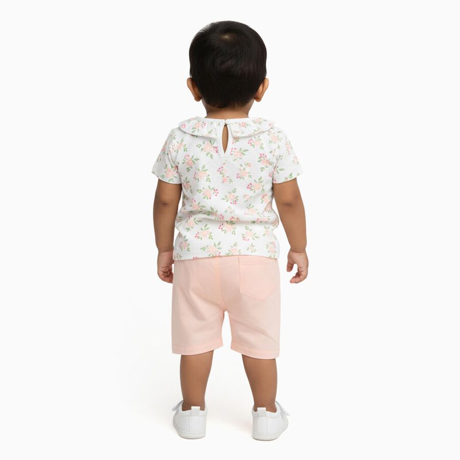 Infants' White Cotton Floral Top and Peach Capri Set, Light Pink, large image number null