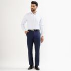 Men's Dark Navy Blue Slim Fit Flat-Front Formal Trousers, Navy Blue, small