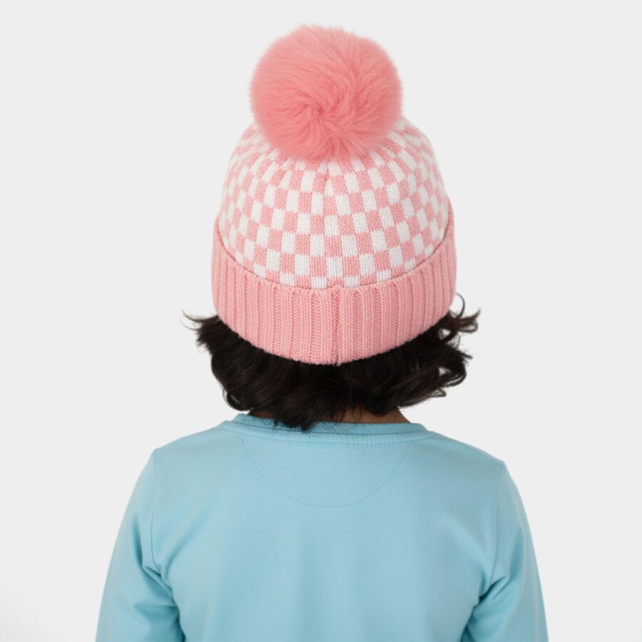 Infants Soft Pink and White Checkered Winter Cap, हल्का गुलाबी, large image number null