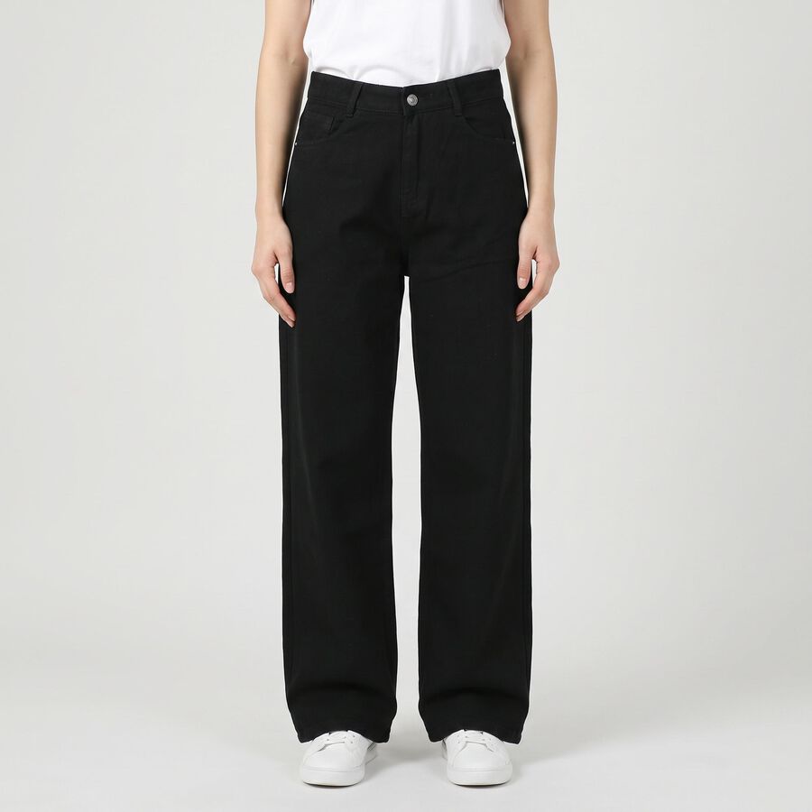 Women's Black Wide Leg Jeans, Black, large