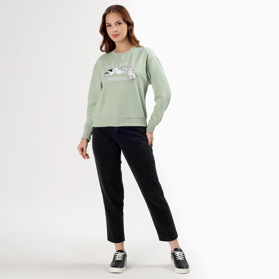 Women's Light Sage Green Crew Neck Casual Sweatshirt, हल्का हरा, large image number null