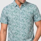 Men's Green Cotton Printed Collar Casual Shirt, Light Green, small