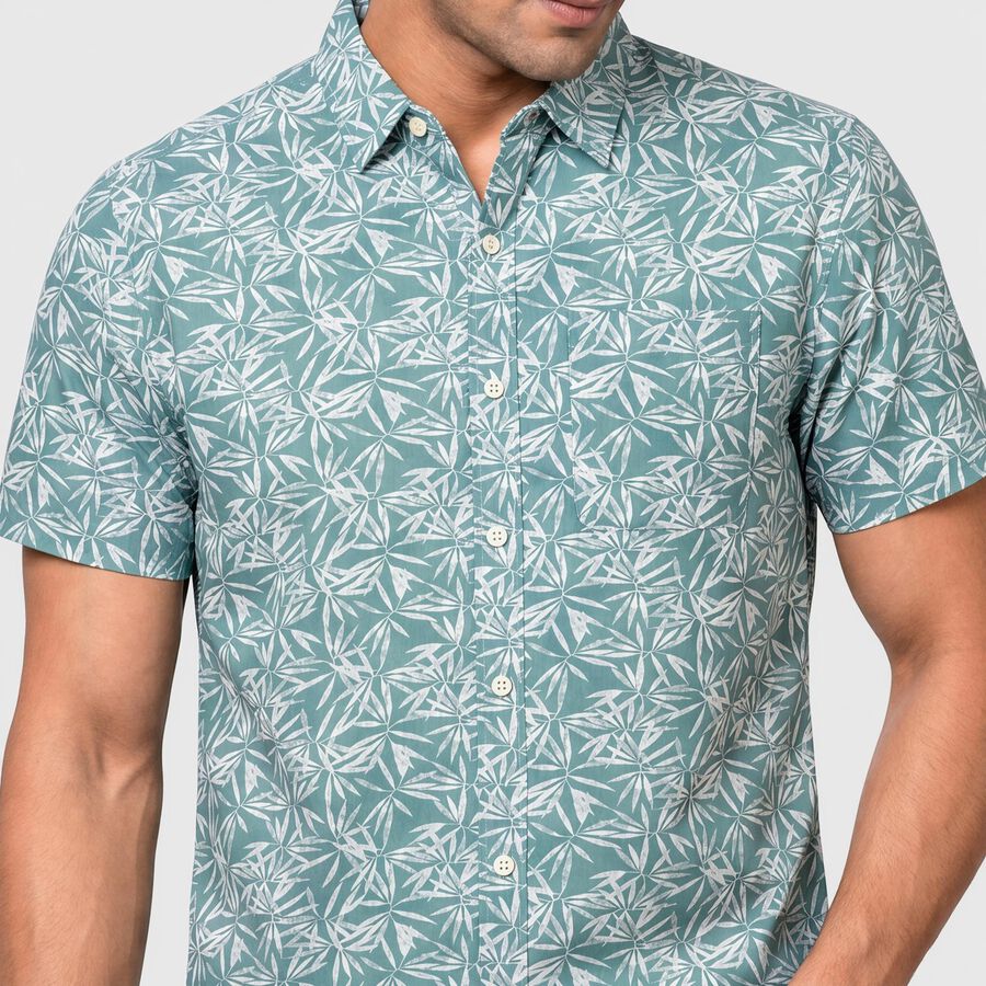 Men's Green Cotton Printed Collar Casual Shirt, Light Green, large