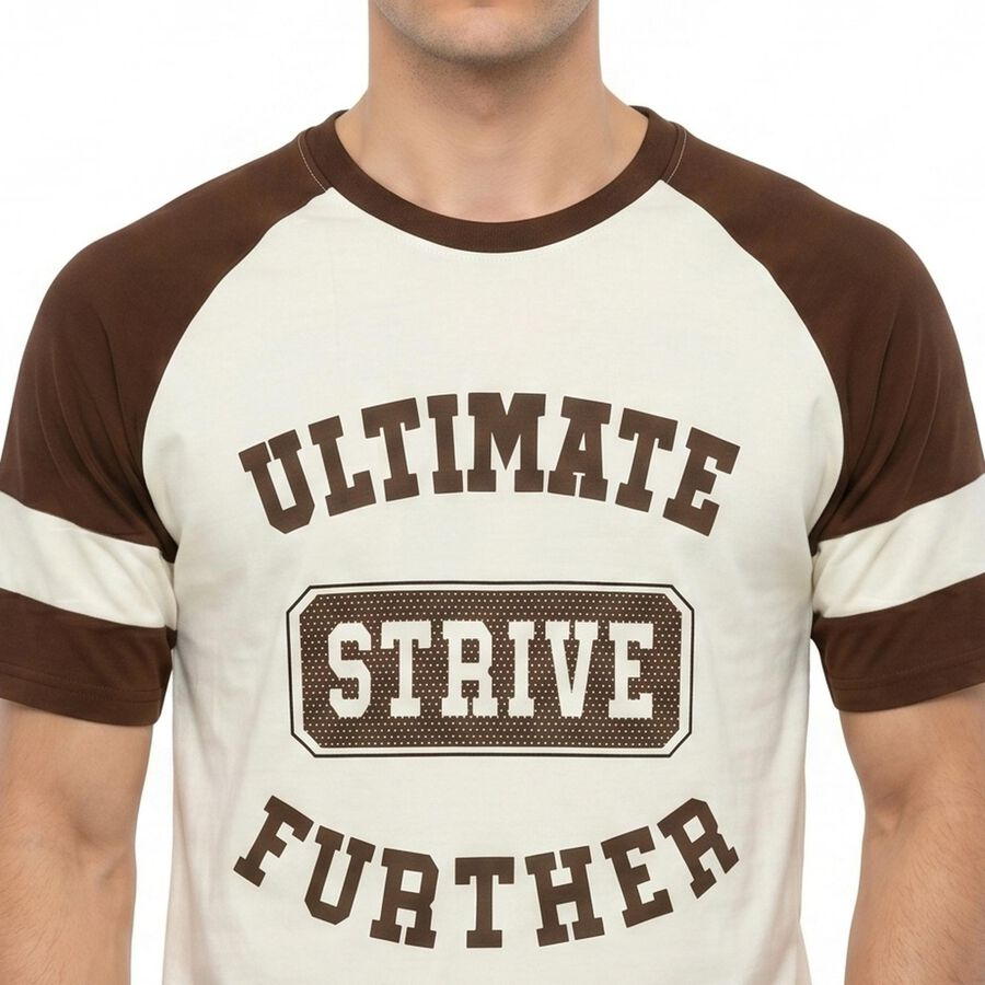 Men's Brown Round Neck Regular T-Shirt, Brown, large