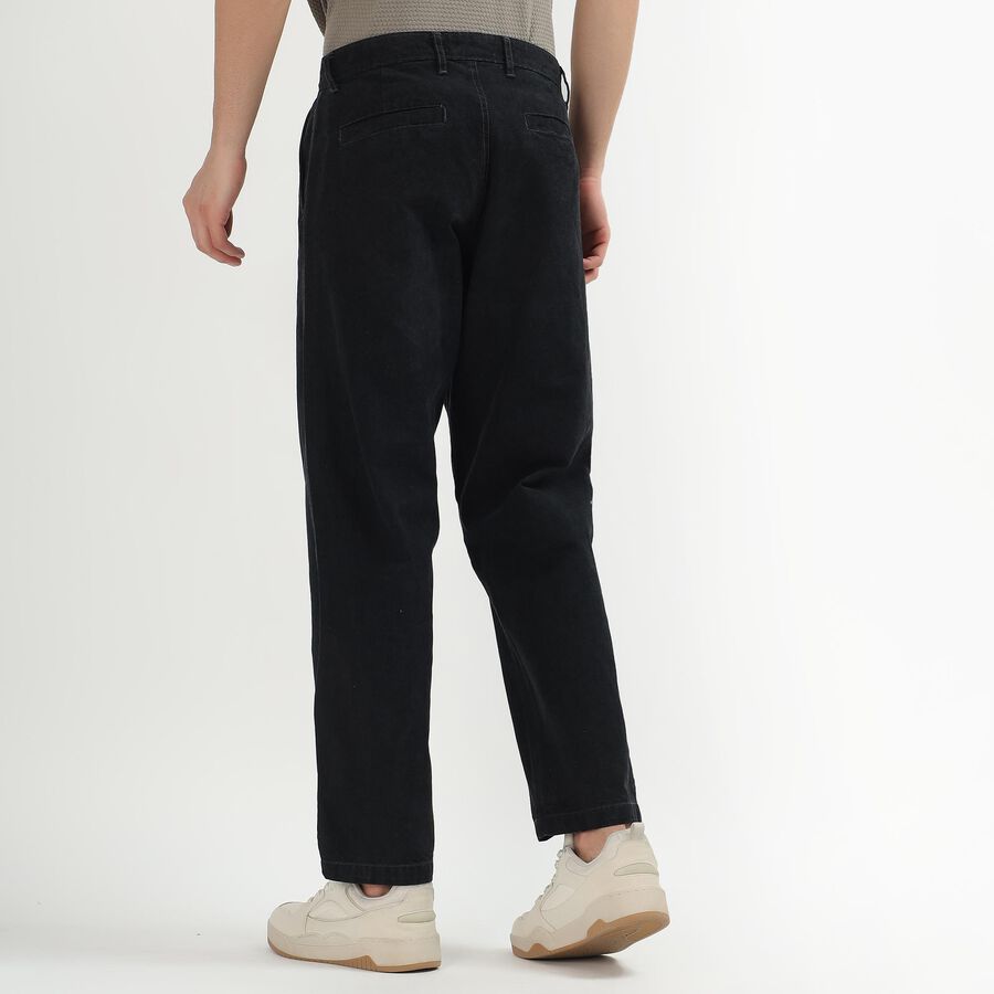 Men's 100% Cotton Slim Fit Casual Trousers, काला, large