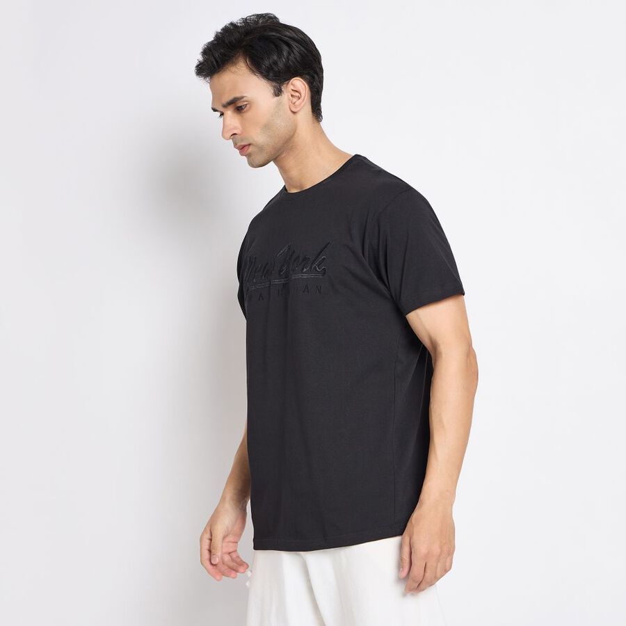 Men's 100% Cotton Round Neck Half Sleeves T-Shirt, काला, large image number null