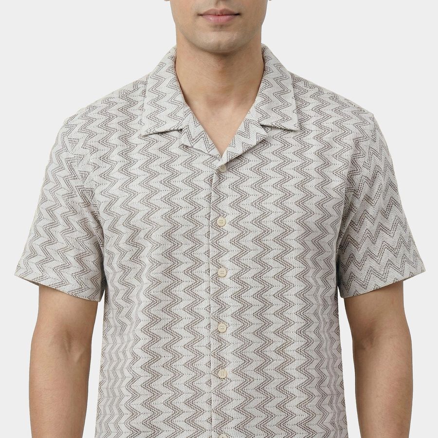 Men's Beige Spread Collar Casual Shirt, Beige, large