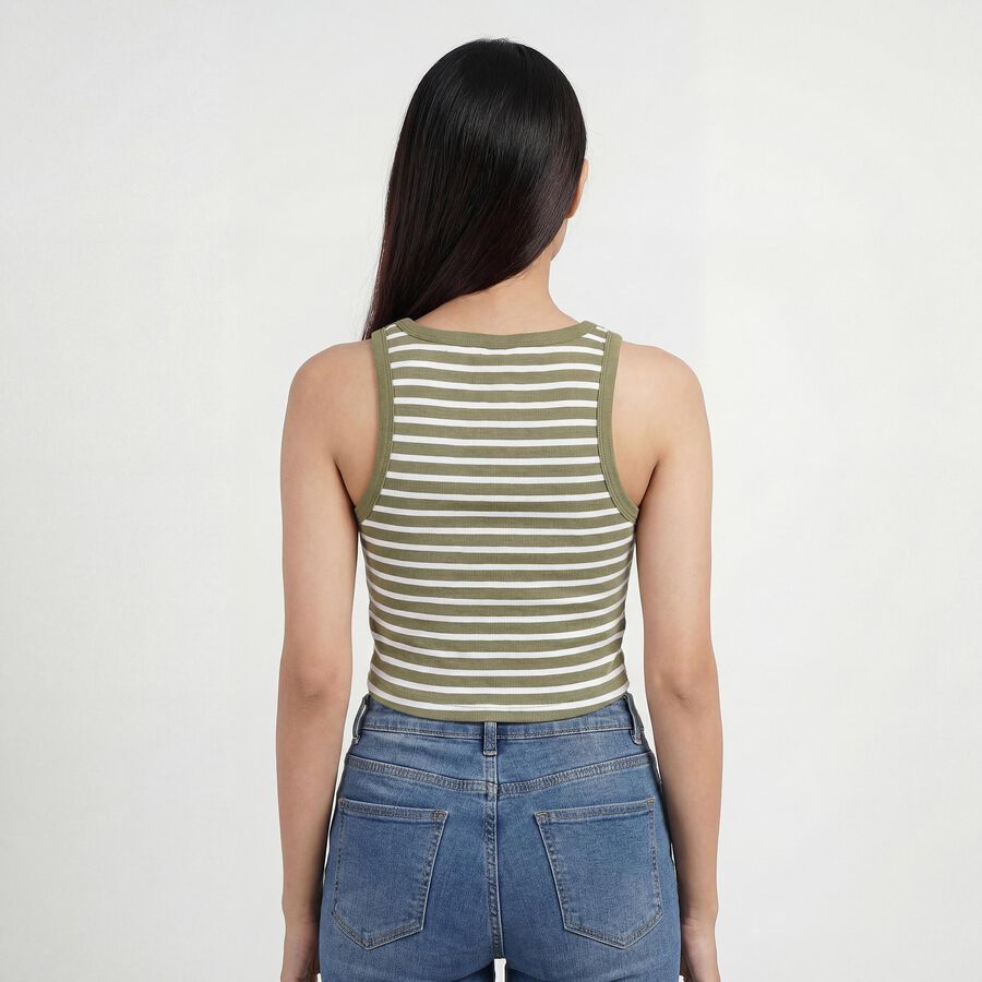 Women's Olive Round Neck Casual T-Shirt, Olive, large
