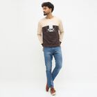 Men's Beige and Brown Crew Neck Casual Sweatshirt, गहरा पीला, small image number null