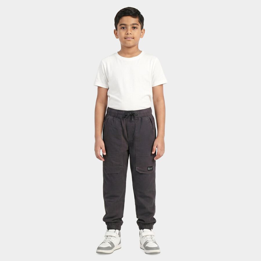 Boys' Dark Grey Regular Fit Cargo Jogger Trousers, गहरा ग्रे, large