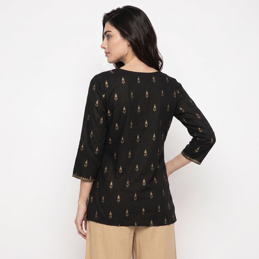Women's Black V-Neck Printed Straight Kurti, Black, large