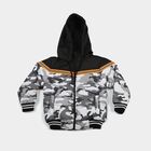 Boys Grey Hooded Puffer Jacket, Dark Grey, small