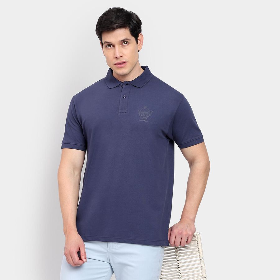 Men's Collared Half Sleeves T-Shirt, Dark Blue, large