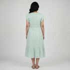 Women's Light Green Cotton Round Neck Floral Print Ruffle Sleeve Dress, Light Green, small