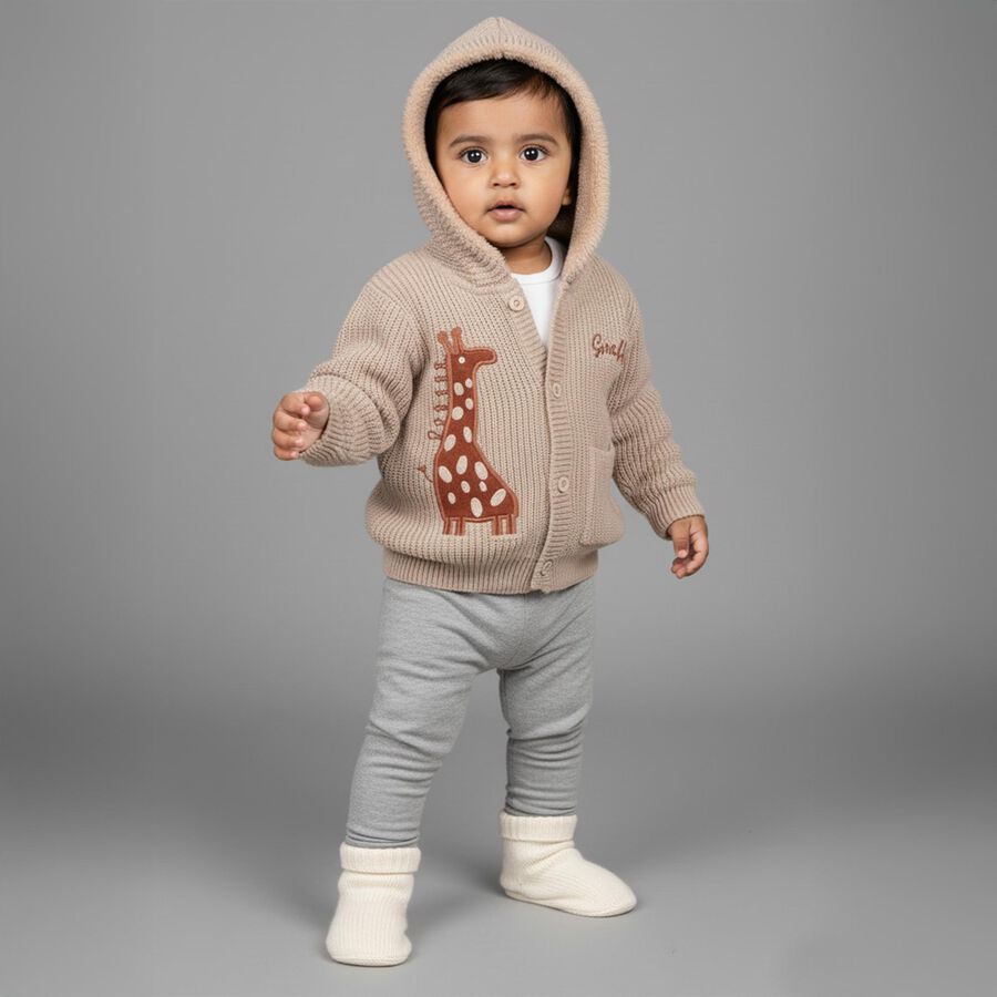 Infants Muted Beige Hooded Casual Pullover, गहरा पीला, large image number null