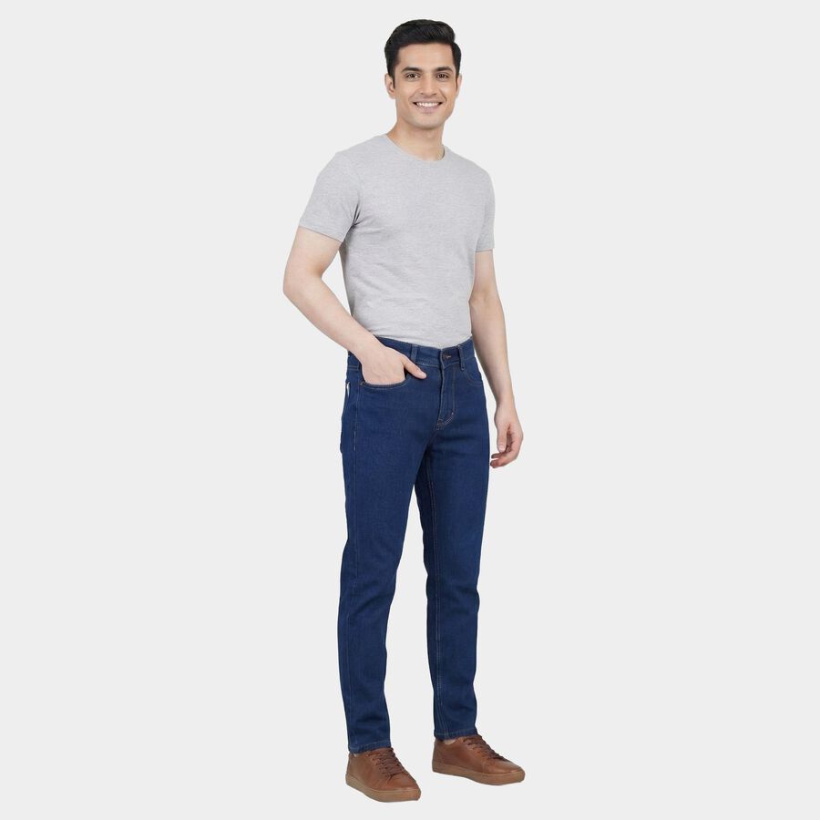 Men's Blue Slim Fit Washed Jeans, Dark Blue, large