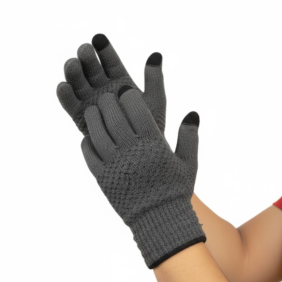 Men's Gloves, मिश्रित मध्यम ग्रे, large