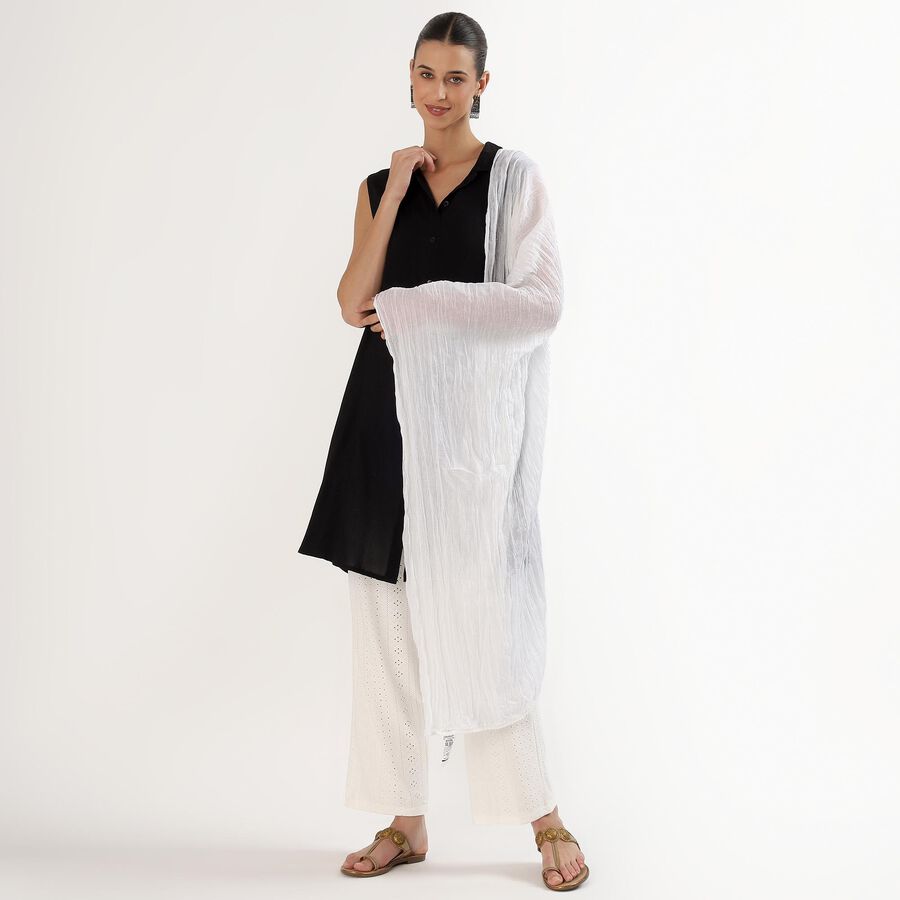 Women's Bright Eggshell White Crinkled Dupatta, सफ़ेद, large