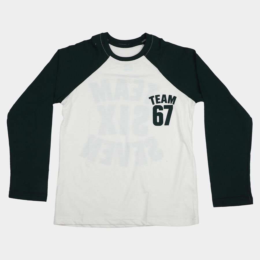 Boys White Round Neck Raglan Boys T-Shirt, White, large