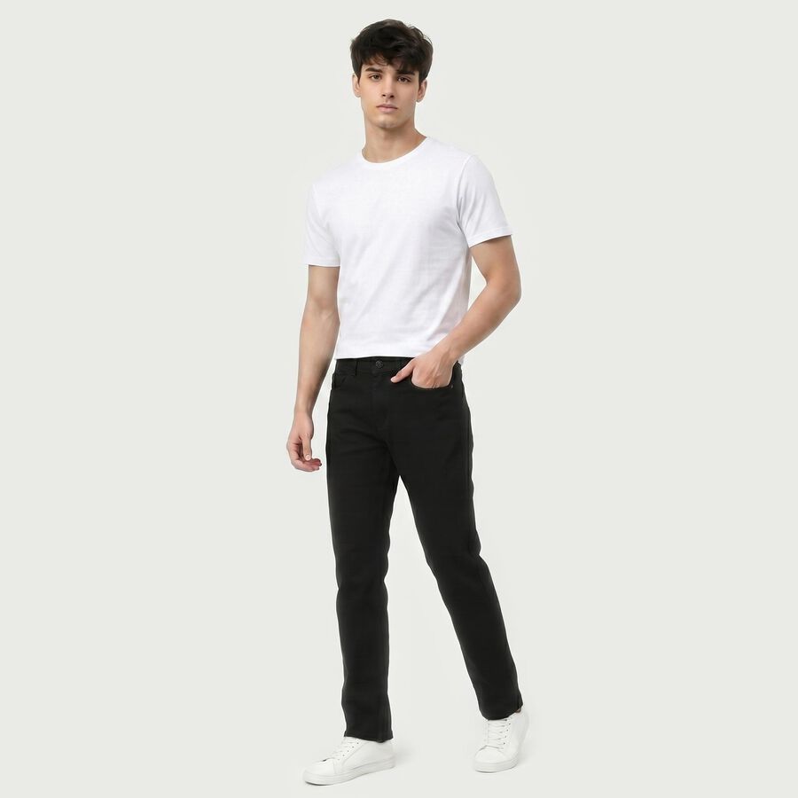 Men's Black Slim Fit Solid Jeans, काला, large