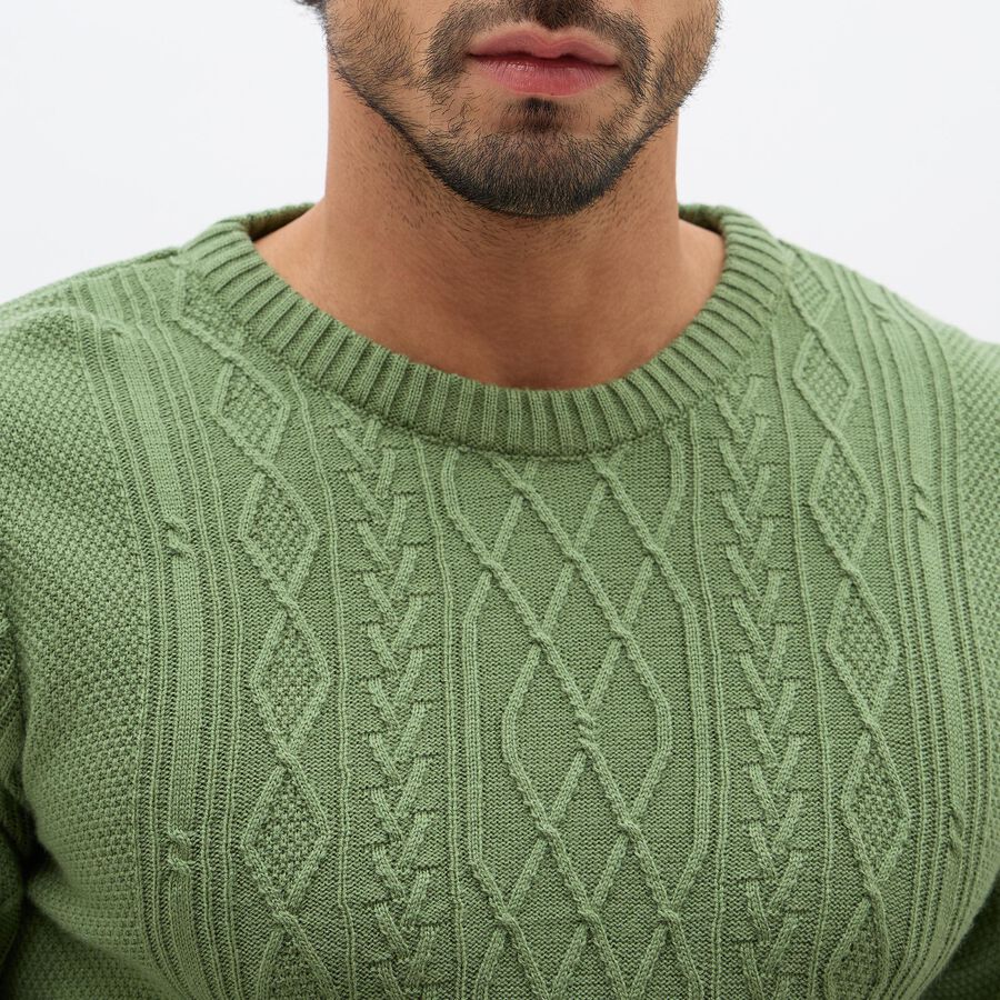 Men's Light Sage Green Crew Neck Casual Pullover, हल्का हरा, large image number null