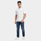 Men's Grey Cotton Polo Neck Abstract Printed T-Shirt, हल्का ग्रे, small